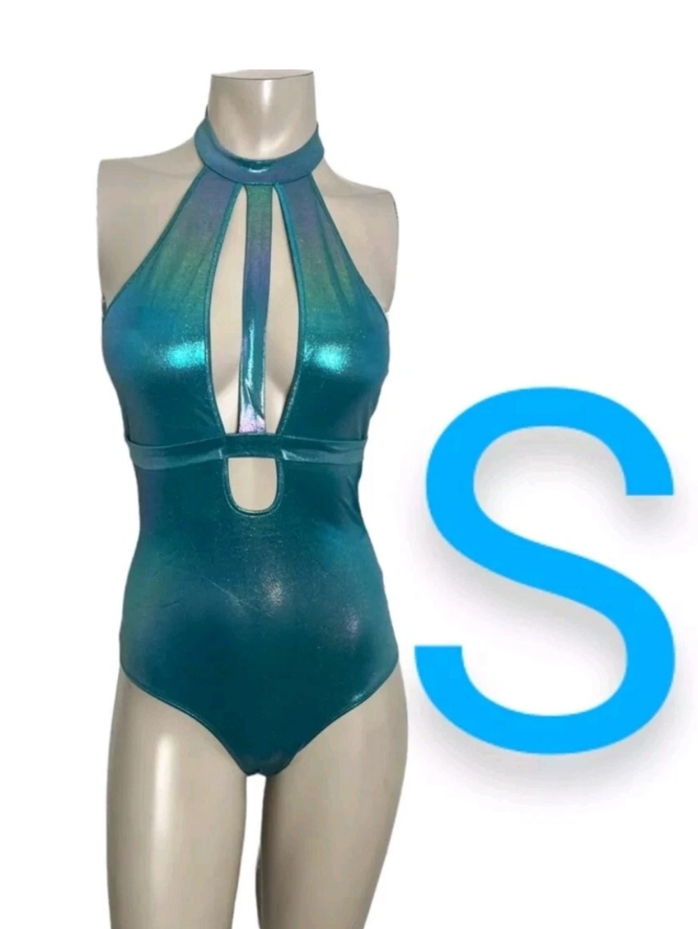 🆕Rave Girl Metallic Aqua Halter Neck Bodysuit~ Size S